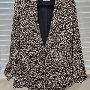 Leopard Print Single-Button Blazer - Black & Brown